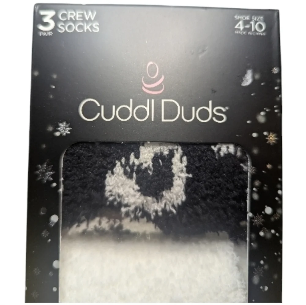 Cuddl Duds Crew Socks Women's Sz 4-10 Set Of 3 Black Plush Soft